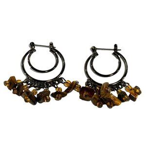Handcrafted Hoop Earrings With Amber Beads